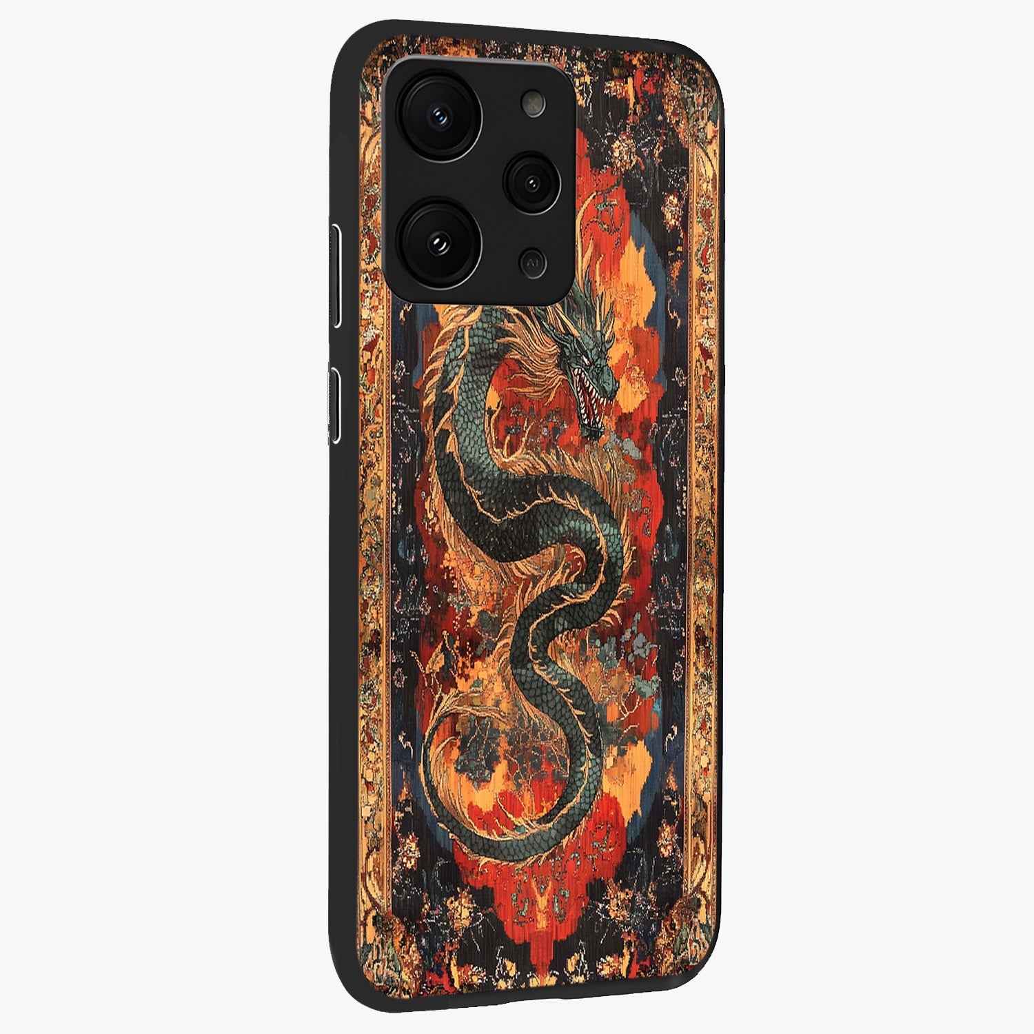 Inferno Dragon Soul Glass Case upright view showcasing intense dragon artwork with fantasy fire theme.