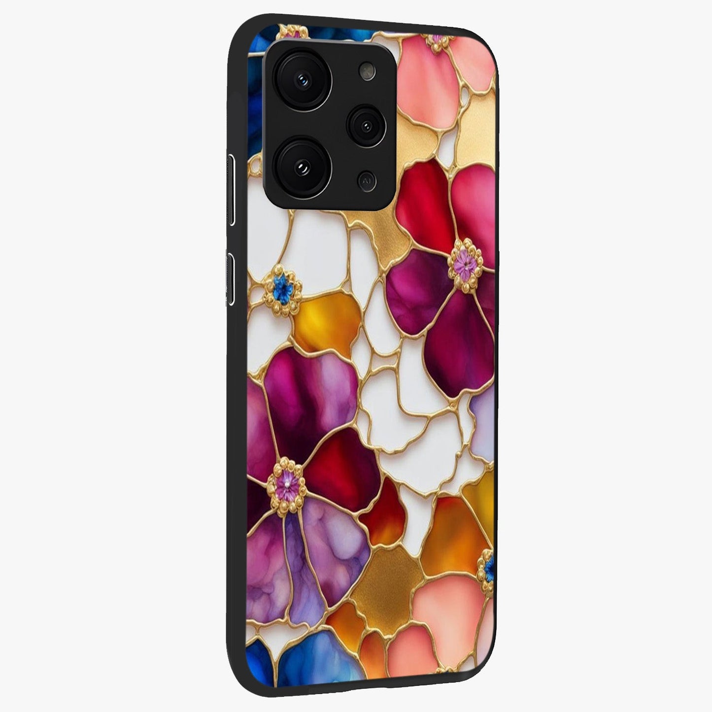 Marble Flower Pattern Glass Case upright view showcasing decorative marble flower artwork with refined style.