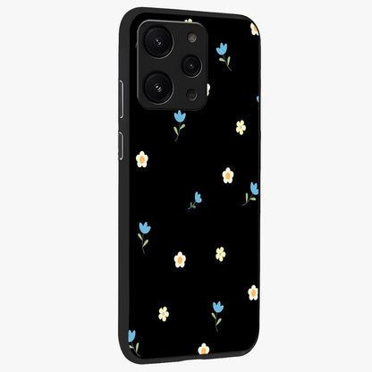 Minimal Petal Whispers Glass Case upright view showcasing elegant floral artwork with modern minimalist style.