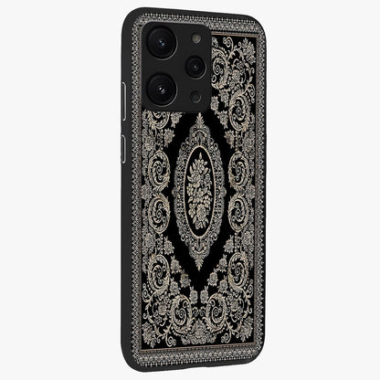 Noir Bloom Elegance Glass Case upright view showcasing graceful floral artwork with luxurious dark theme.
