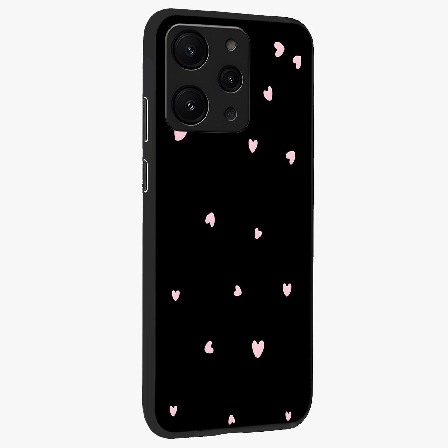 Pink Love Drops Glass Case upright view showcasing charming heart drop artwork with romantic playful theme.