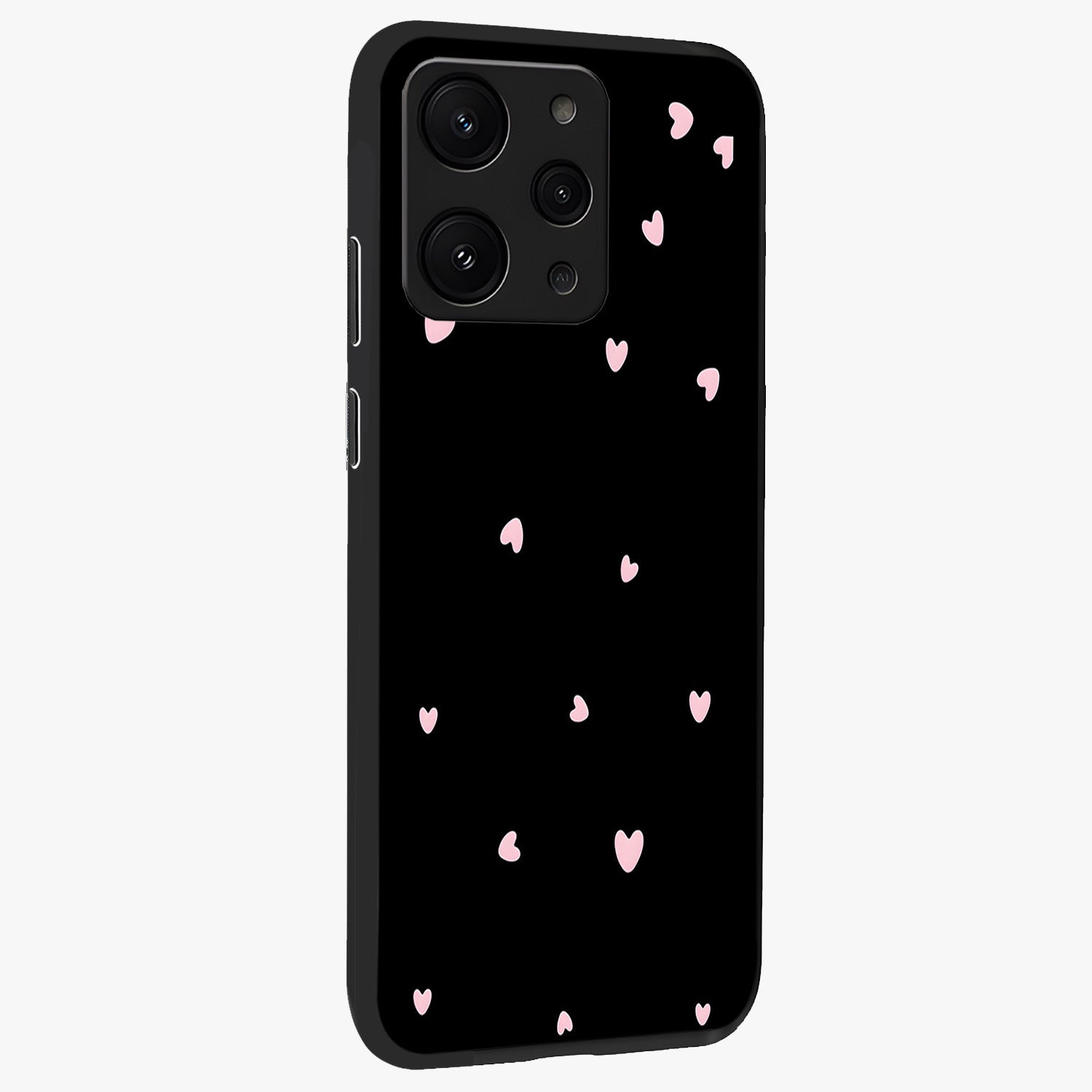 Pink Love Drops Glass Case upright view showcasing charming heart drop artwork with romantic playful theme.