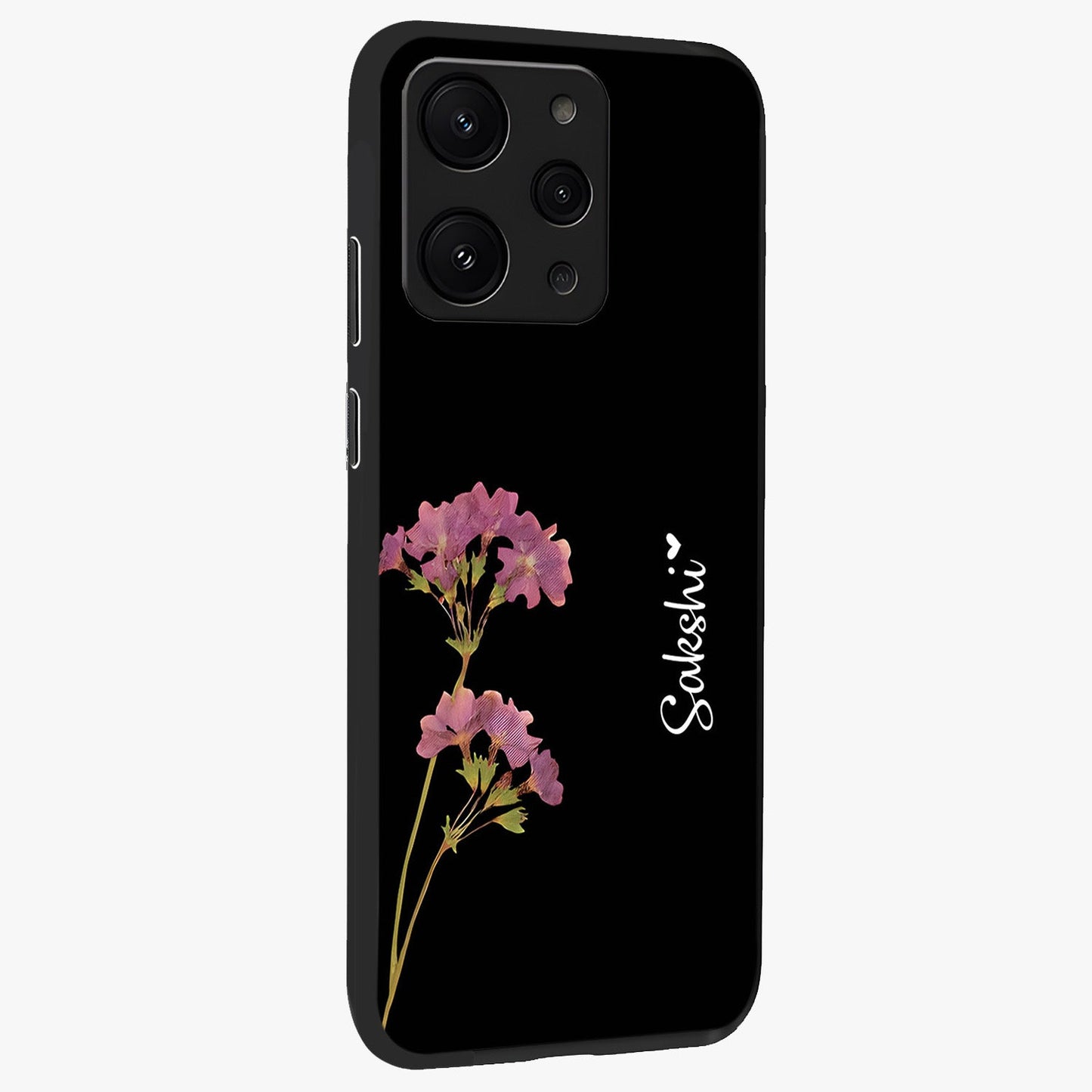 Riching Lavender Flower Custom Name Glass Case upright view showcasing elegant lavender floral artwork with personalized aesthetic.