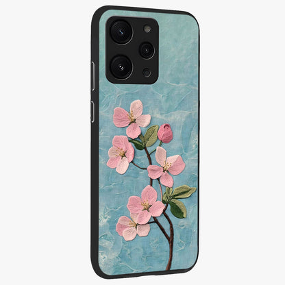 Threaded Blossom Breeze Glass Case upright view showcasing graceful flower artwork with calm botanical theme.