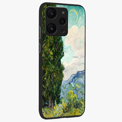 Van Gogh Vintage Art Glass Case upright view showcasing elegant vintage painting artwork with artistic heritage theme.