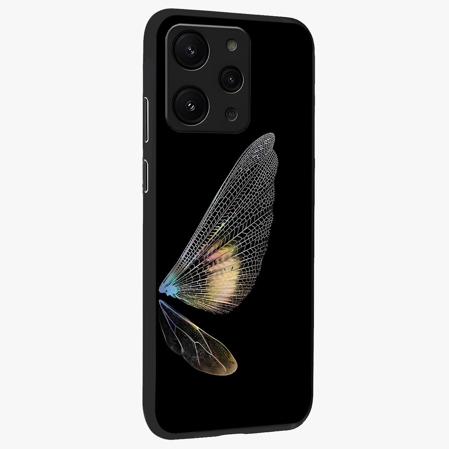 Whispers Of Wings Glass Case upright view showcasing elegant wing artwork with light airy theme.
