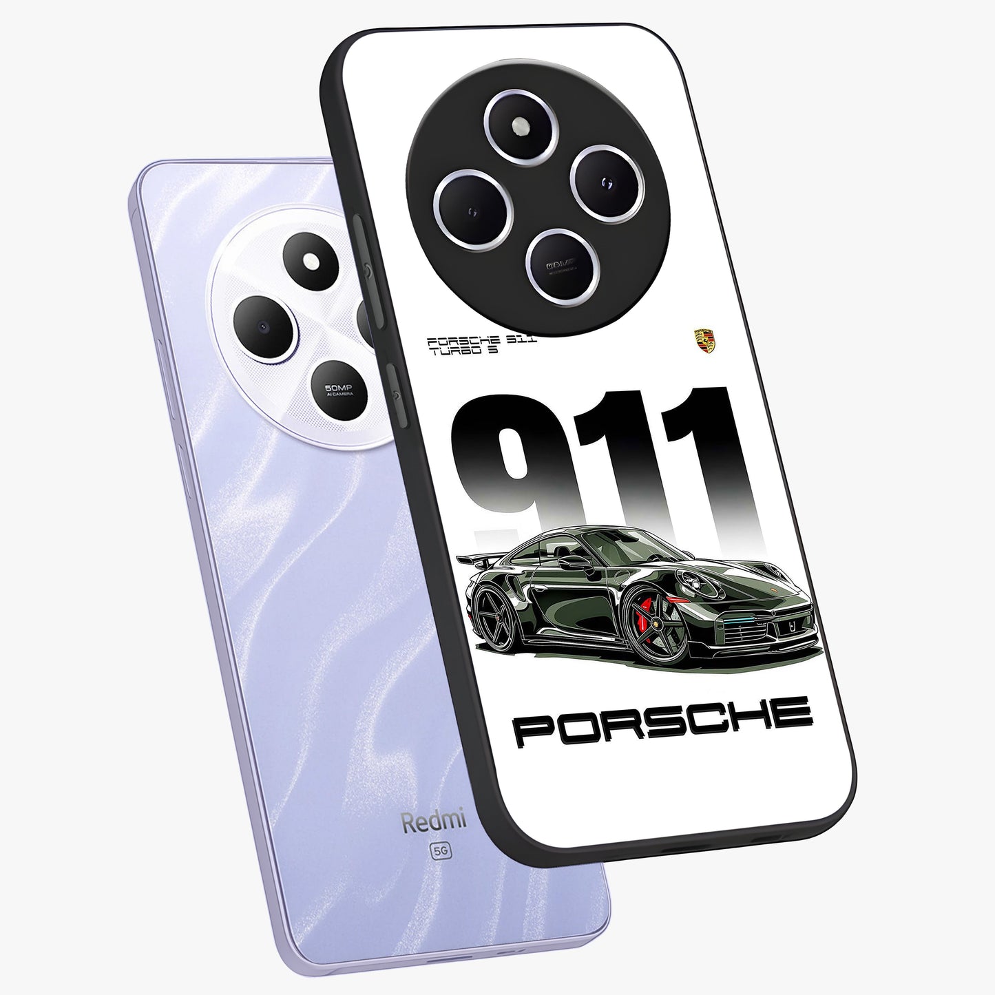 911 Turbo Dominance Glass Case displayed in premium angled mockup highlighting sporty car illustration and sleek glass surface.