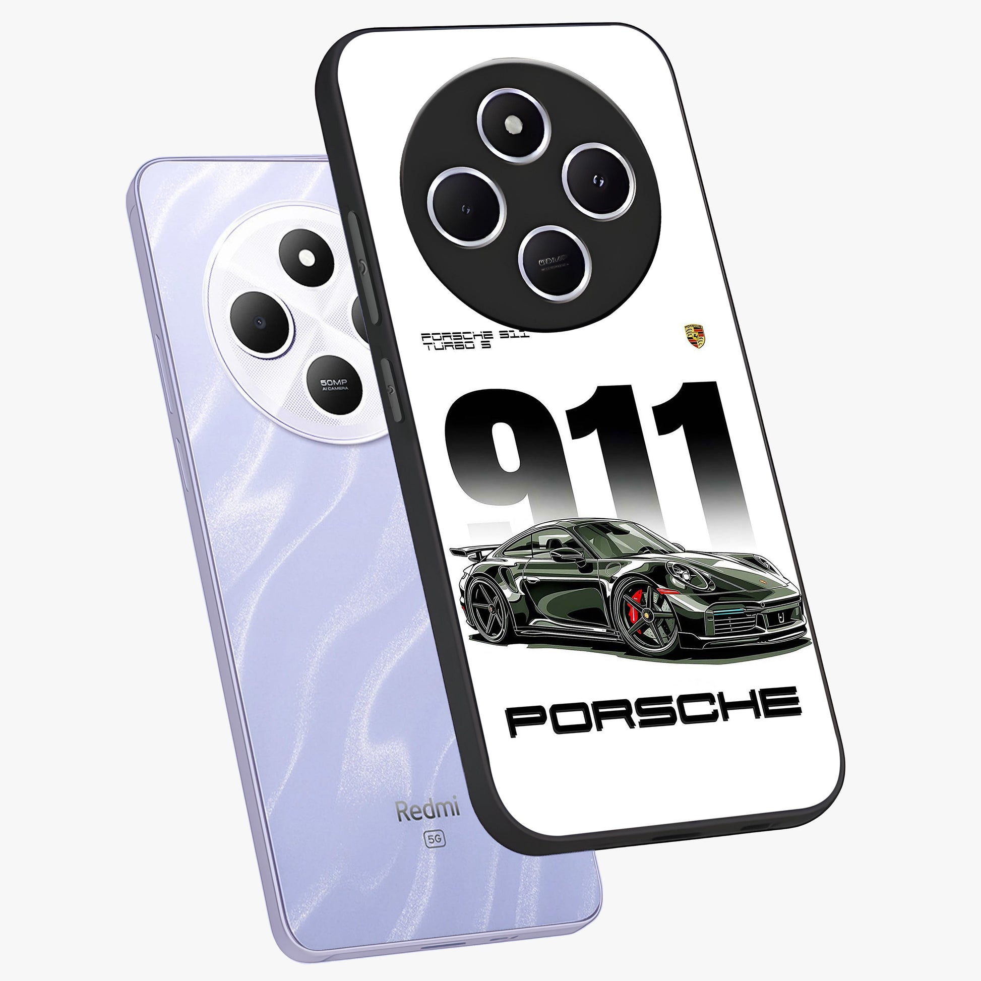911 Turbo Dominance Glass Case displayed in premium angled mockup highlighting sporty car illustration and sleek glass surface.