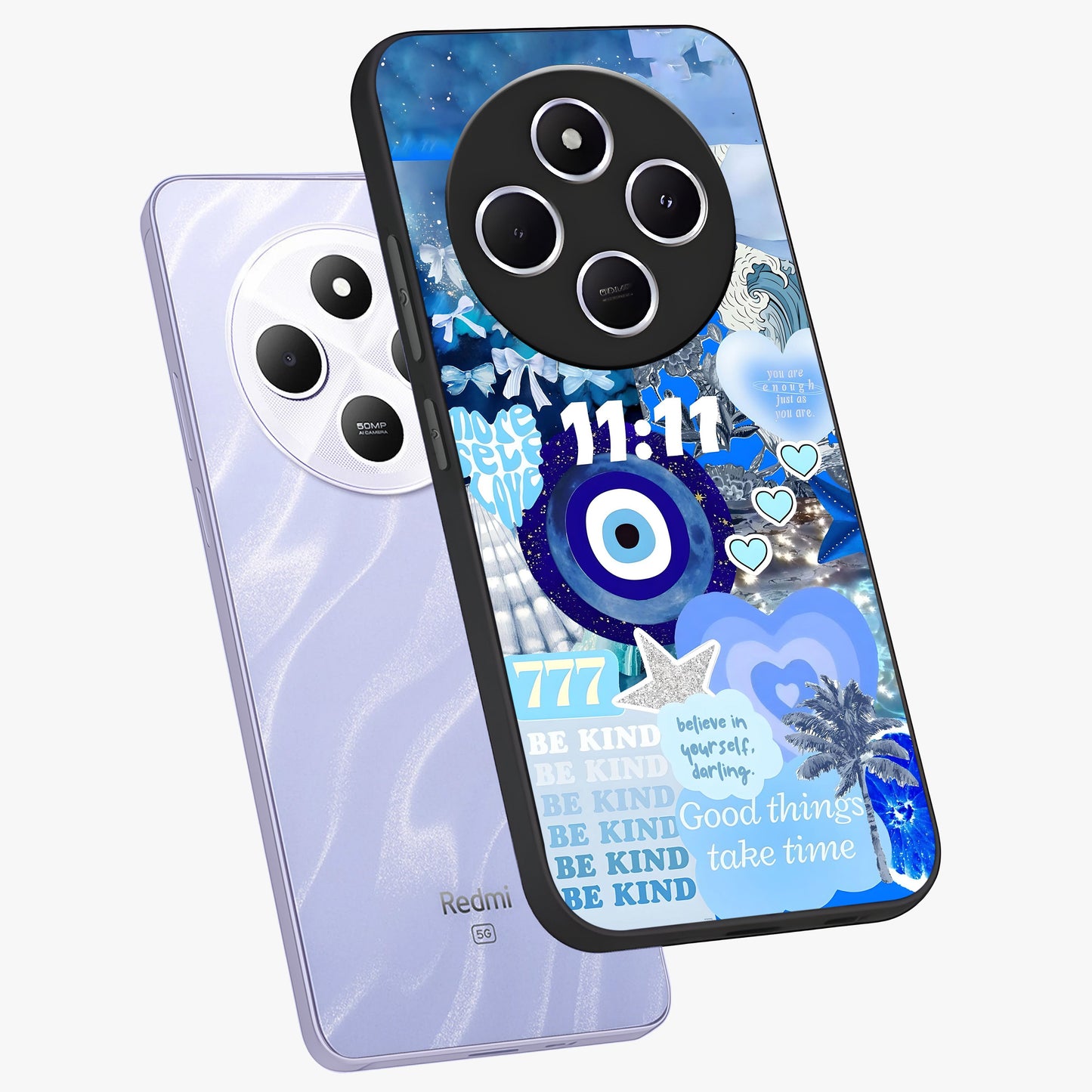 Aesthetic Be Kind Eye Glass Case displayed in angled mockup highlighting aesthetic eye design and inspirational vibe.