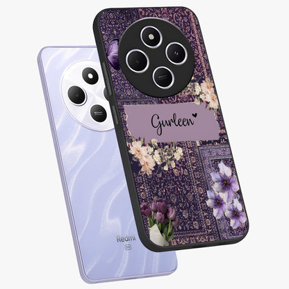 Antique Floral Whisper Custom Name Glass Case displayed in angled mockup highlighting elegant antique floral aesthetic.