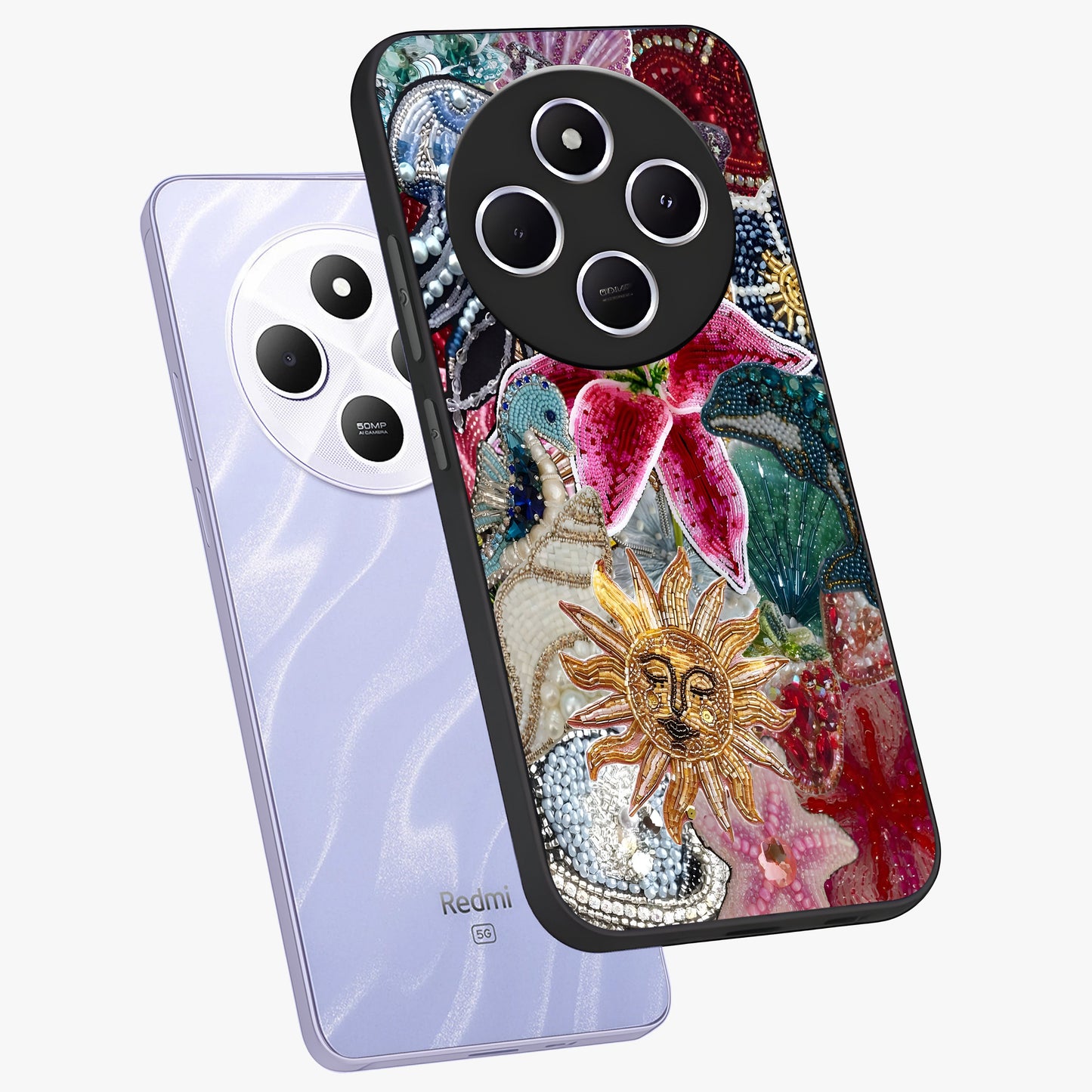 Beaded Garden Fantasy Glass Case displayed in angled mockup highlighting fantasy inspired floral bead pattern.