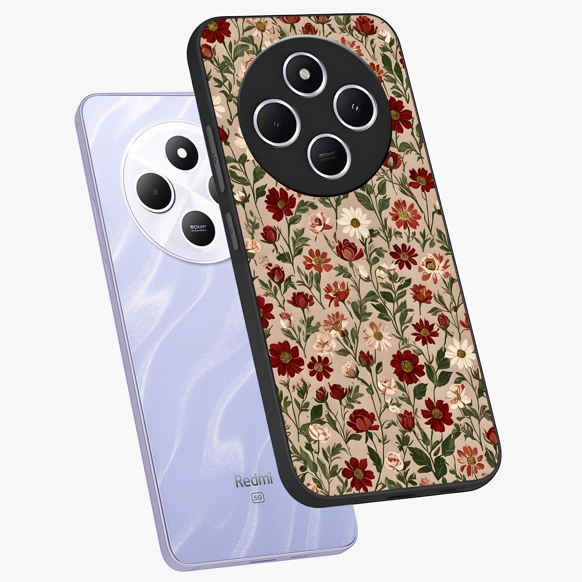 Biege Flower With Leaf Glass Case displayed in angled mockup highlighting minimal floral leaf design and elegant aesthetic.