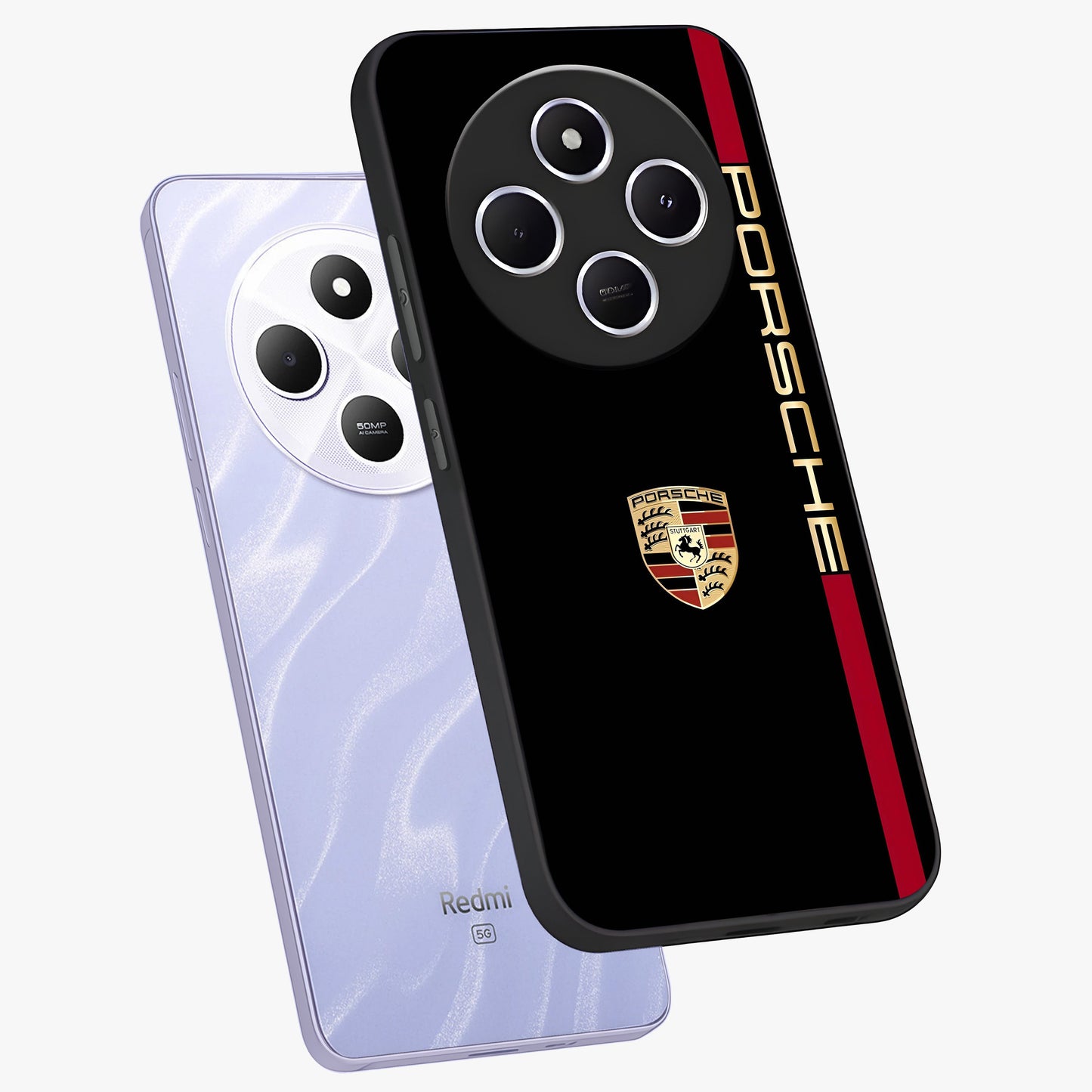 Black Minimal Porsche Glass Case displayed in angled mockup highlighting modern minimal car illustration and clean aesthetic design.