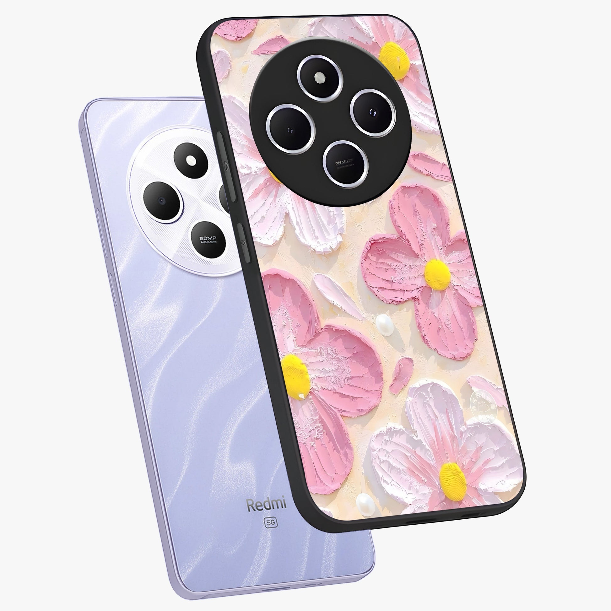 Blush Bloom Texture Glass Case displayed in angled mockup highlighting subtle bloom pattern with aesthetic pastel design.