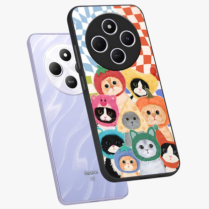 Cats in Fruits Glass Case displayed in angled mockup highlighting cute feline fruit design with colorful aesthetic style.