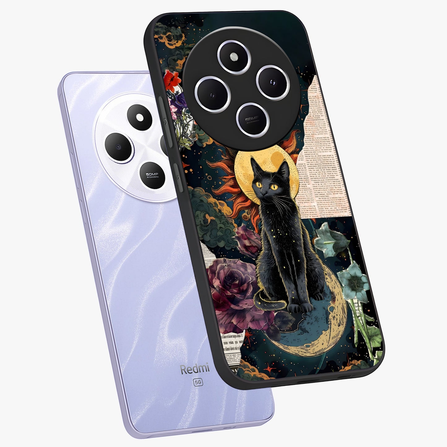 Celestial Black Cat Glass Case displayed in angled mockup highlighting cosmic black cat design with celestial aesthetic.