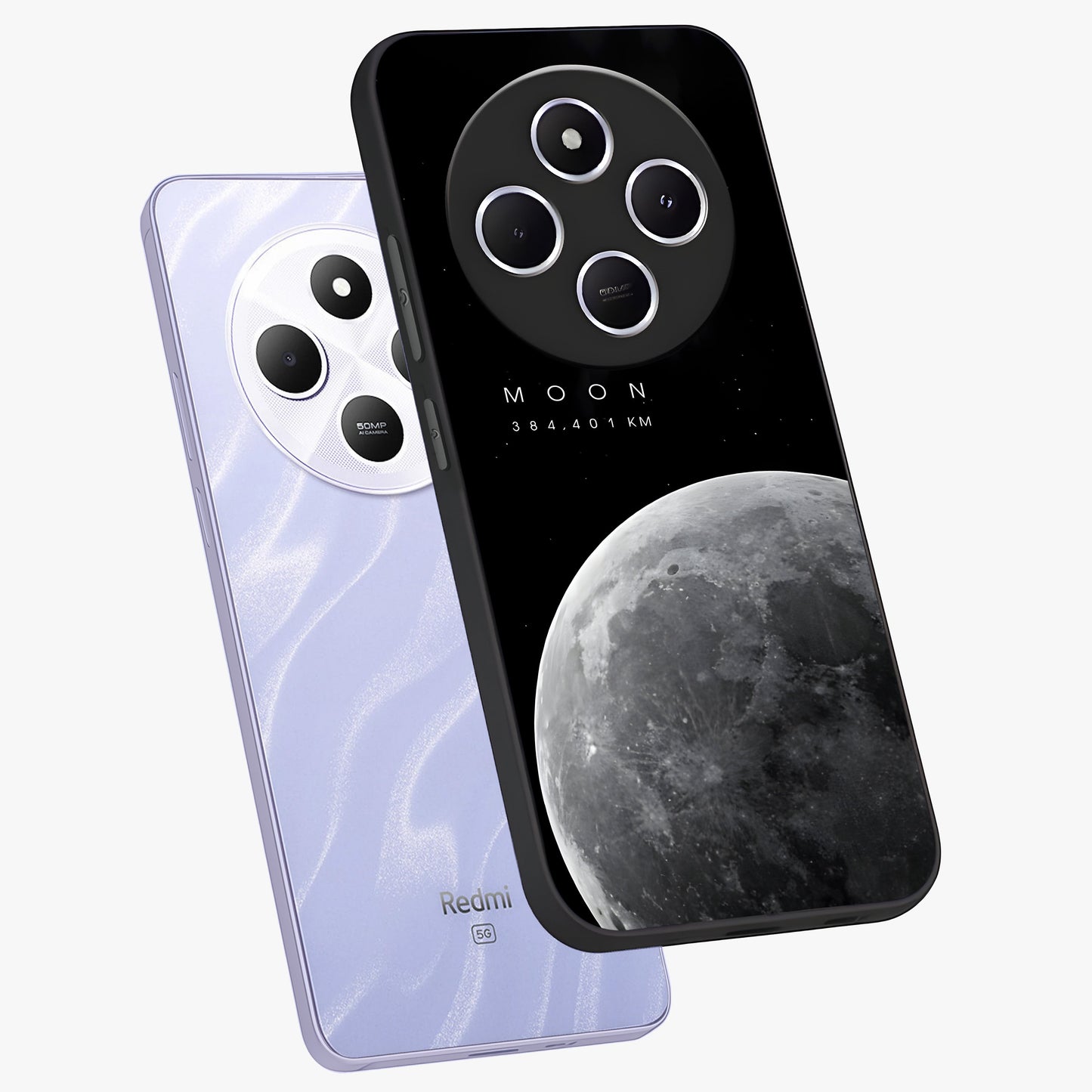 Cosmic Moon Glow Glass Case displayed in angled mockup highlighting celestial moon design with cosmic aesthetic theme.