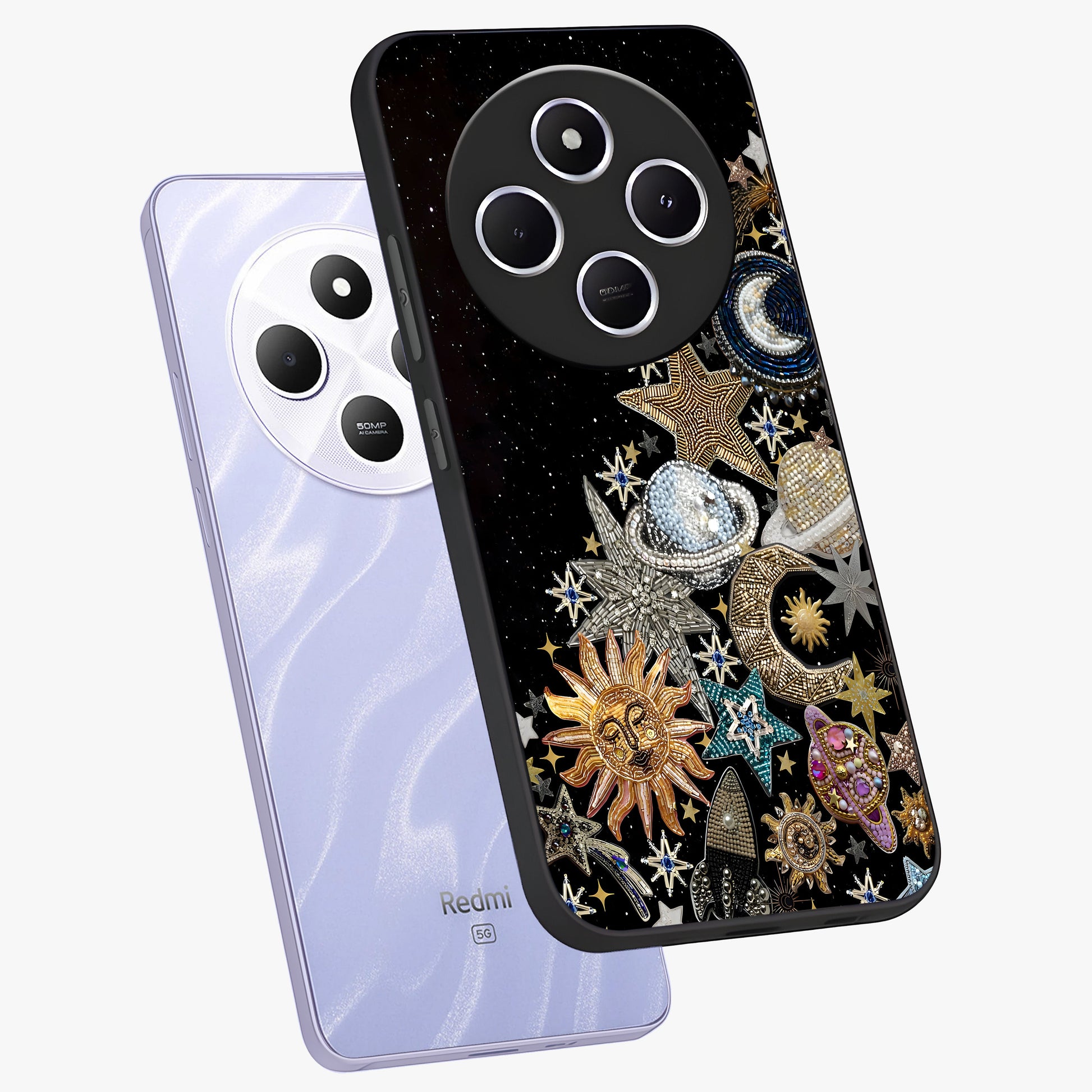 Cosmic Sparkle Dreams Glass Case displayed in angled mockup highlighting dreamy star sparkle design with celestial aesthetic.