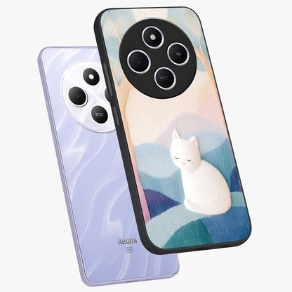 Cotton Dream Cat Glass Case displayed in angled mockup highlighting cute feline illustration with pastel aesthetic style.