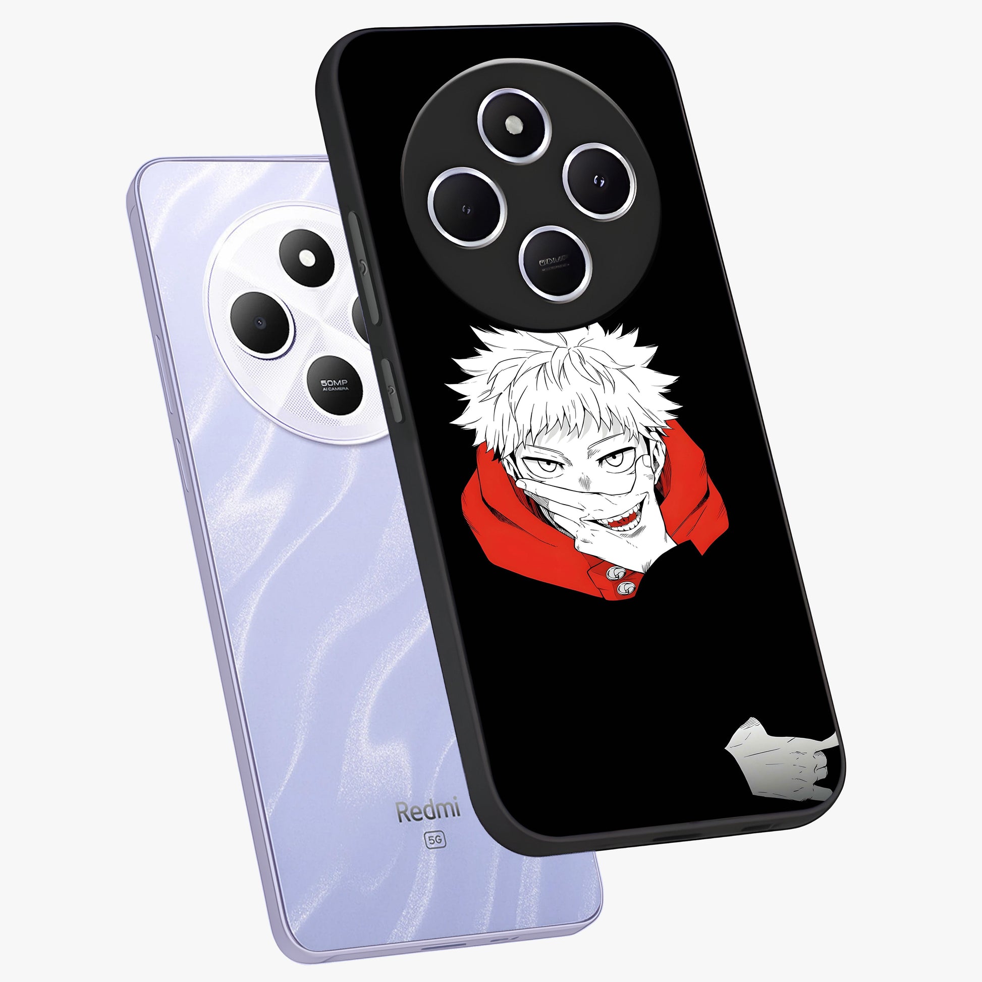 Crimson Chaos Smile Glass Case displayed in angled mockup highlighting edgy crimson smile design with graphic aesthetic.