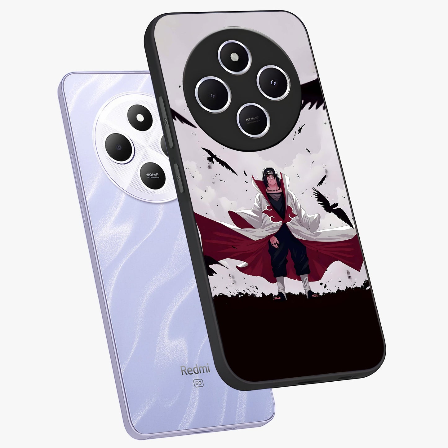 Crimson Crow Ascension Glass Case displayed in angled mockup highlighting powerful crow illustration with dark crimson aesthetic.