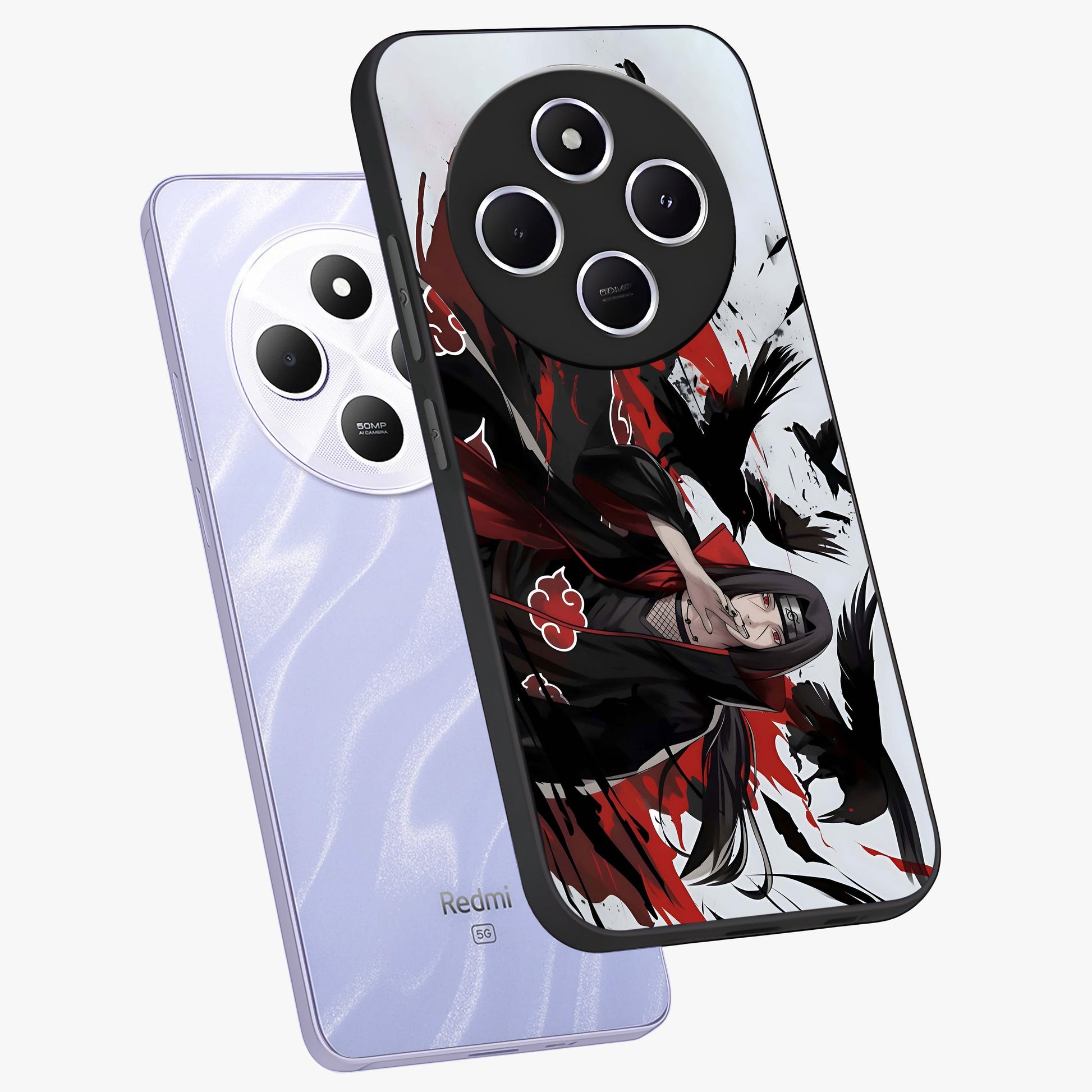 Crimson Crow Illusion Glass Case displayed in angled mockup highlighting mysterious crow graphic with dark aesthetic style.