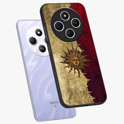 Crimson Sun Majesty Glass Case displayed in angled mockup highlighting majestic crimson sun design with bold aesthetic style.