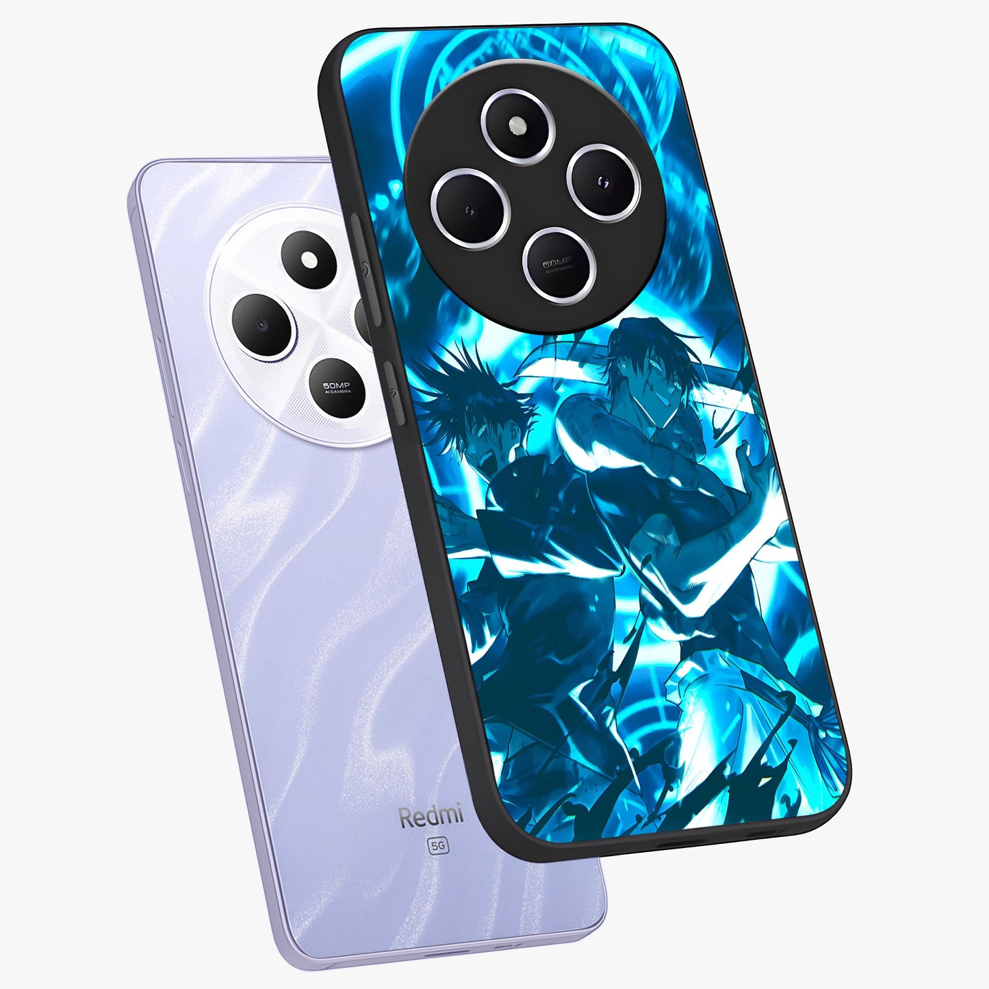 Cursed Energy Clash Glass Case displayed in angled mockup highlighting powerful battle inspired graphic with anime style aesthetic.