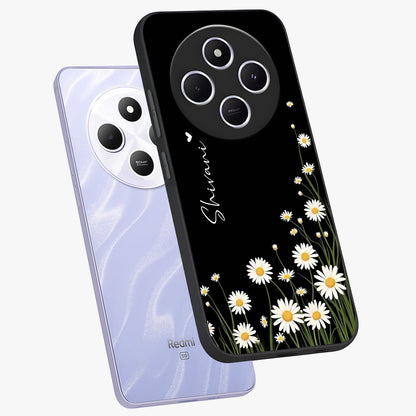 Daisy Cascade Custom Name Glass Case displayed in angled mockup highlighting delicate daisy artwork with custom name feature.