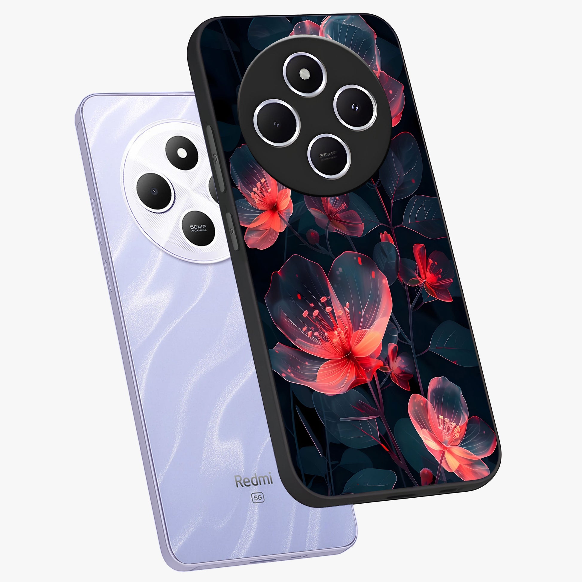Dark Shade of Flower Glass Case displayed in angled mockup highlighting moody floral illustration with aesthetic dark tones.