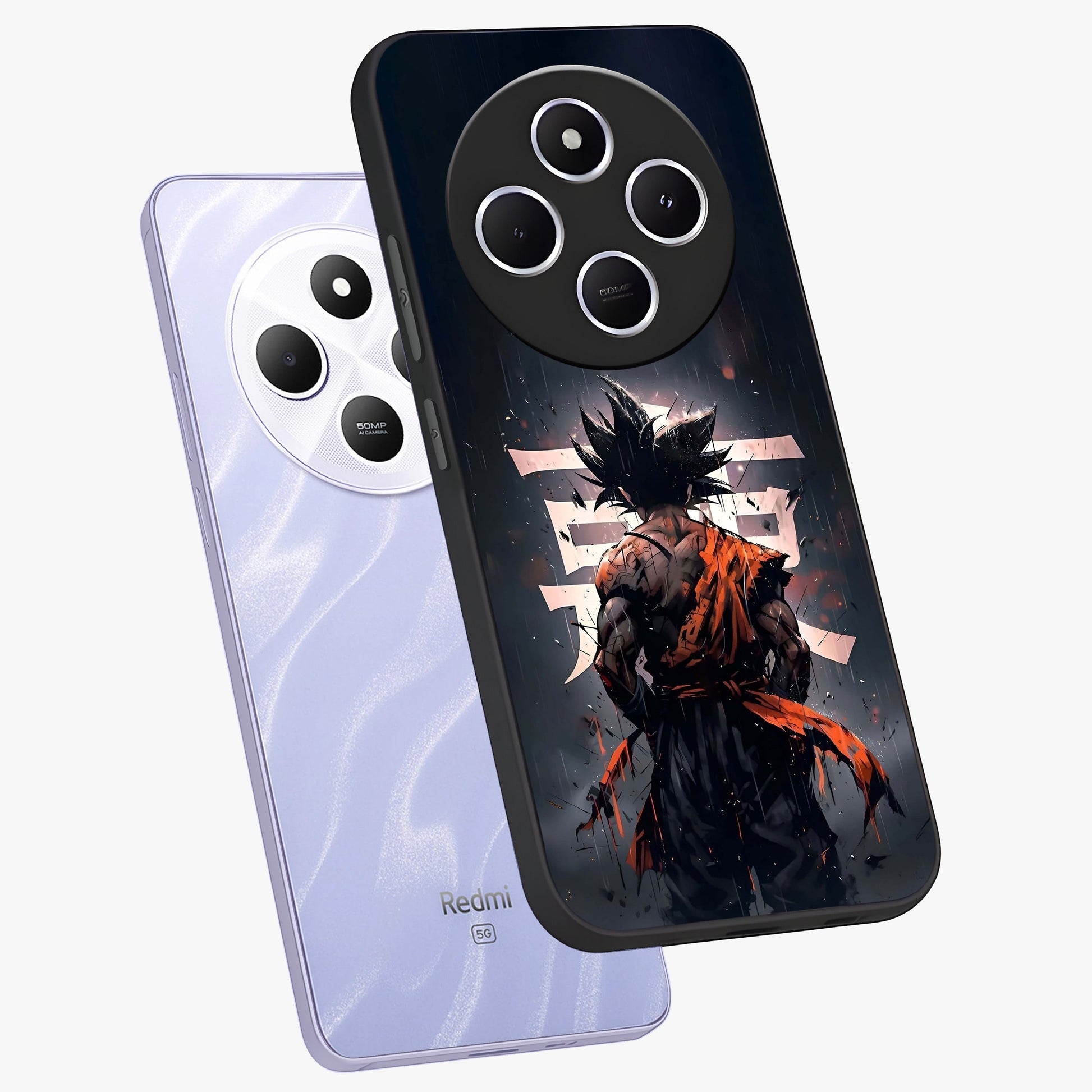 Dark Warrior In Rain Glass Case displayed in angled mockup highlighting dramatic warrior illustration with dark rain aesthetic.