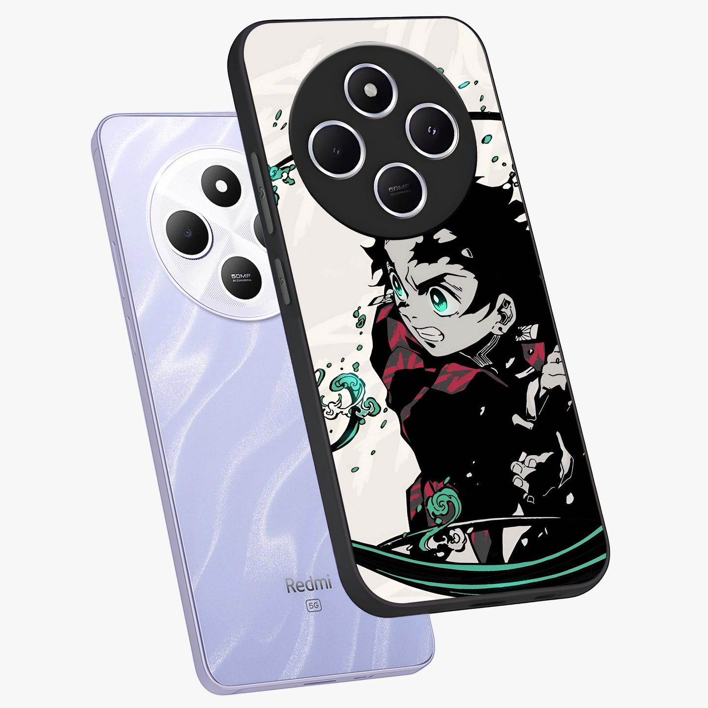 Demon Slayer Glass Case displayed in angled mockup highlighting dramatic anime character design with action aesthetic.