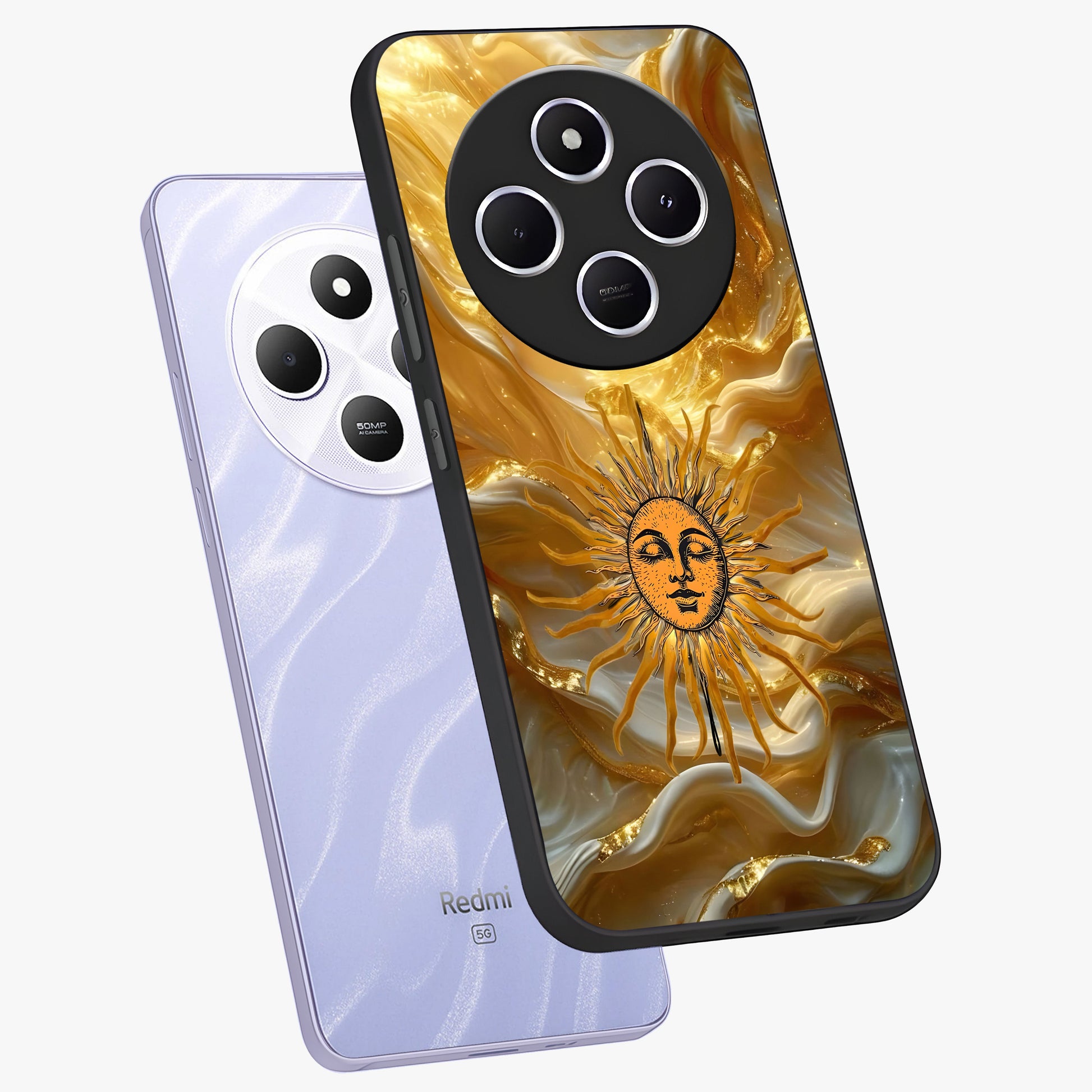 Eternal Golden Glow Glass Case displayed in angled mockup highlighting glowing golden aesthetic design with elegant style.
