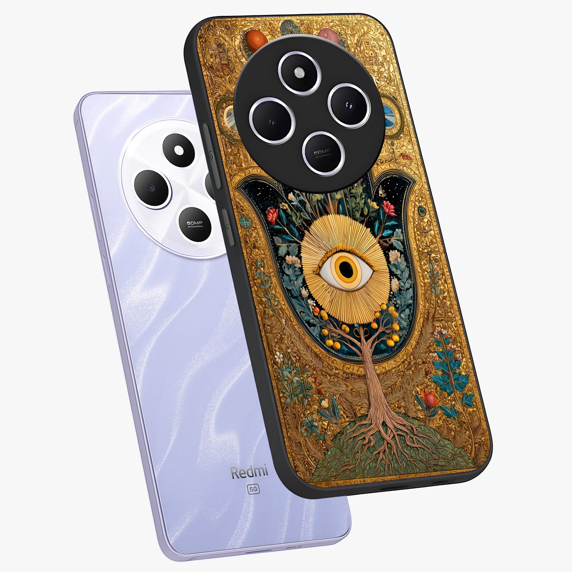 Ethereal Evil Eye Glass Case displayed in angled mockup highlighting protective evil eye symbol with spiritual aesthetic design.