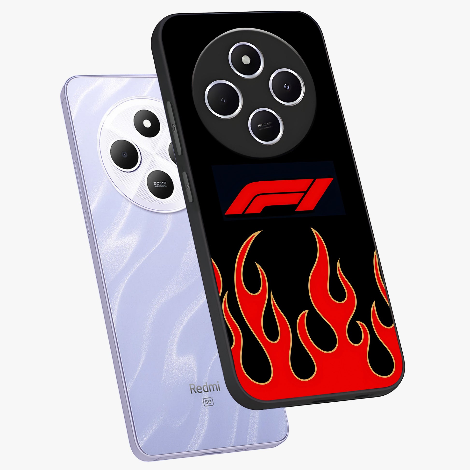 Fire F11 Glass Case displayed in angled mockup highlighting bold fire inspired graphic with energetic aesthetic style.