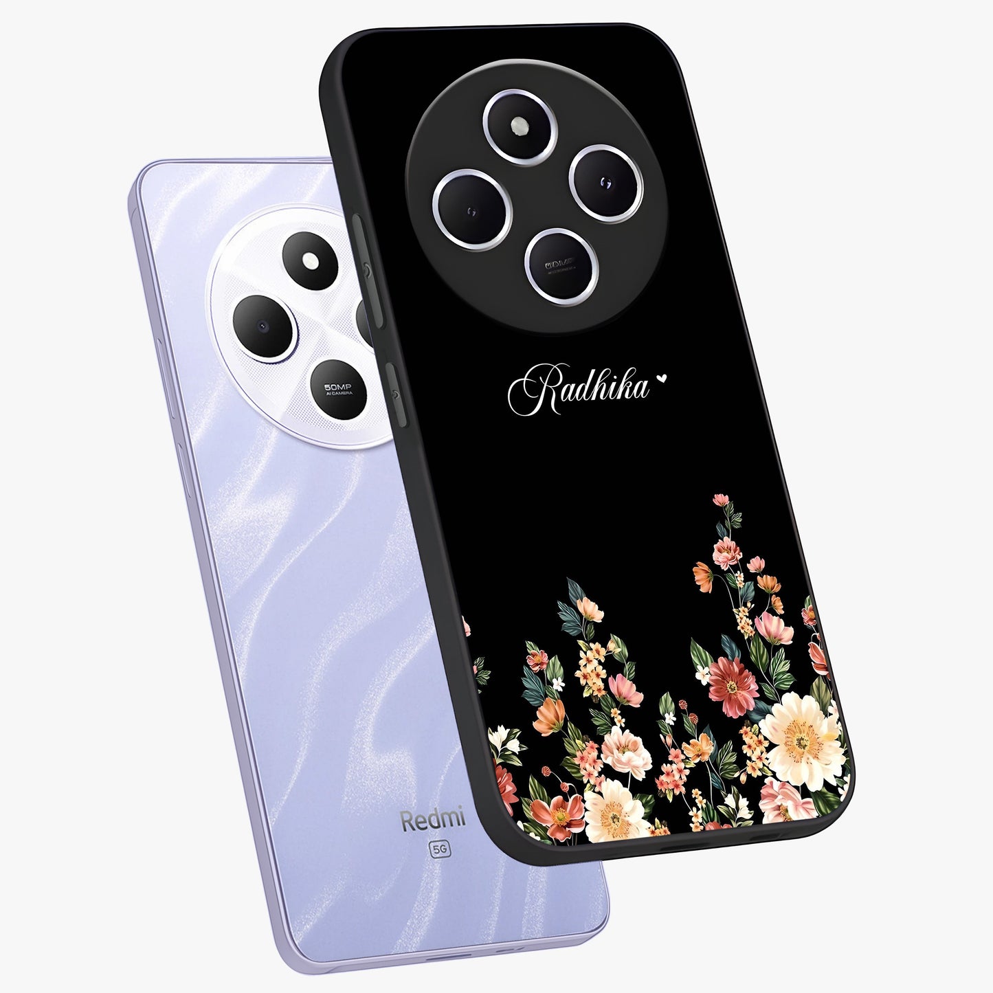 Floral Design With a Custom Personalized Name Glass Case displayed in angled mockup highlighting elegant floral pattern with custom name feature.