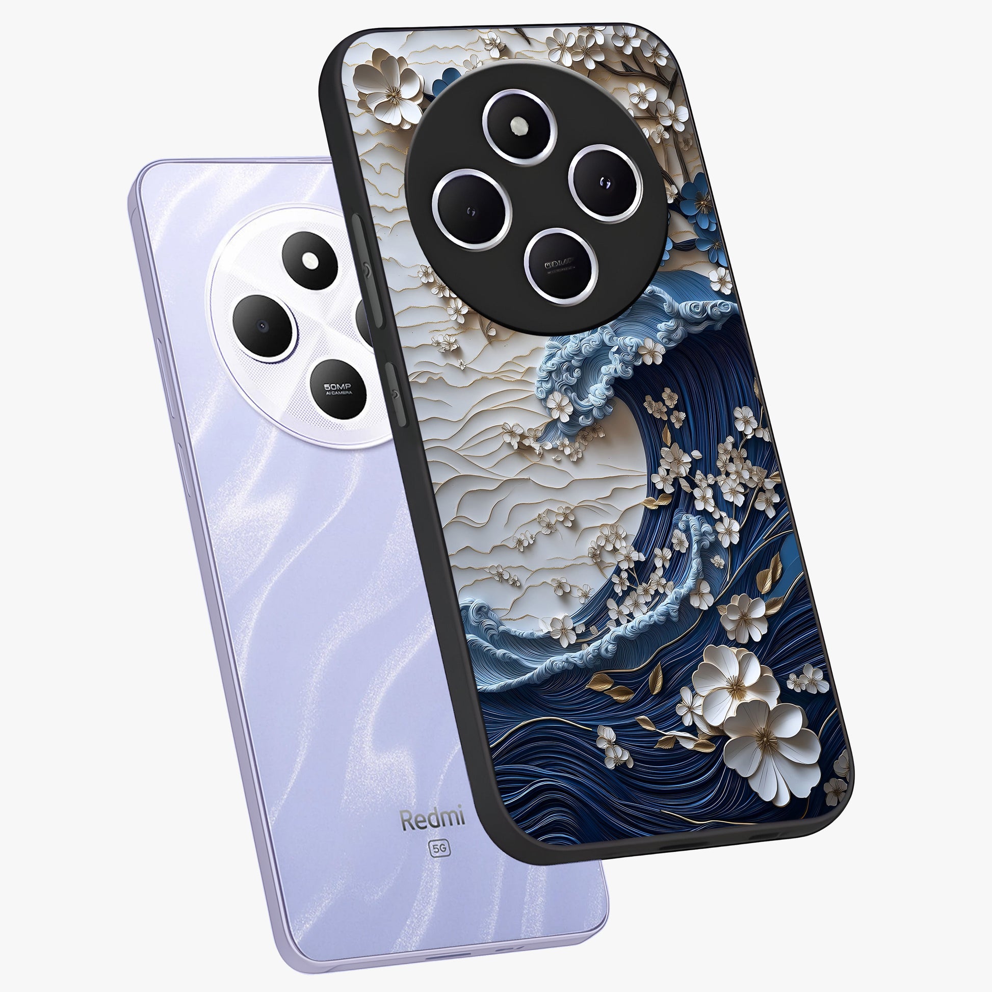 Floral Wave Origami Glass Case displayed in angled mockup highlighting geometric origami flower design with modern aesthetic style.