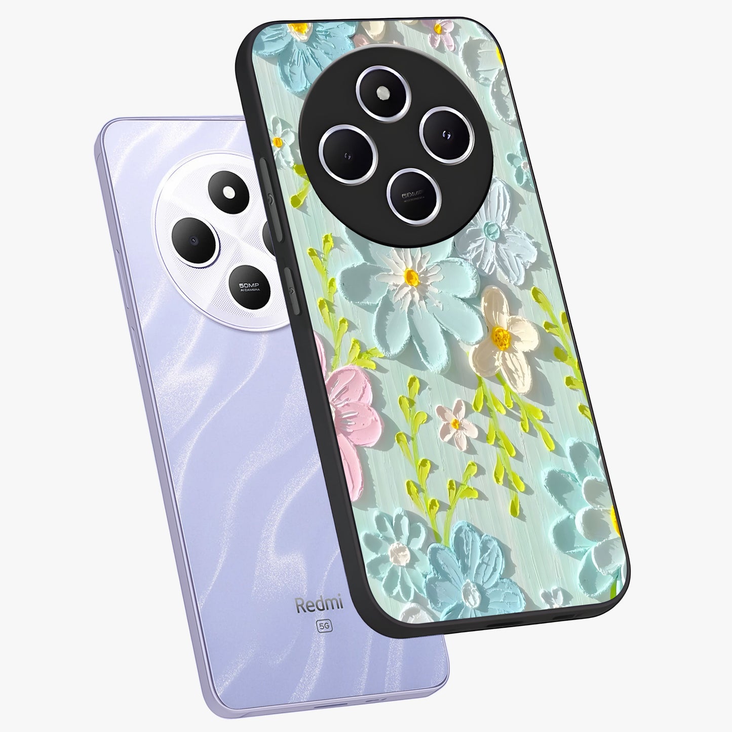 Frosted Petal Garden Glass Case displayed in angled mockup highlighting delicate flower petal design with calm garden aesthetic.