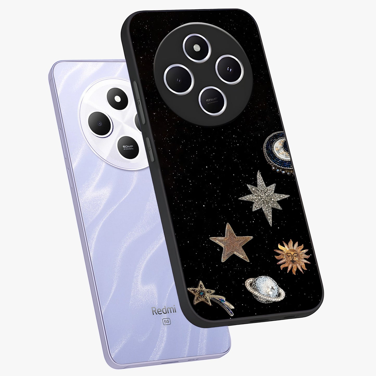 Galactic Charm Glow Glass Case displayed in angled mockup highlighting luminous galaxy inspired design with dreamy aesthetic.