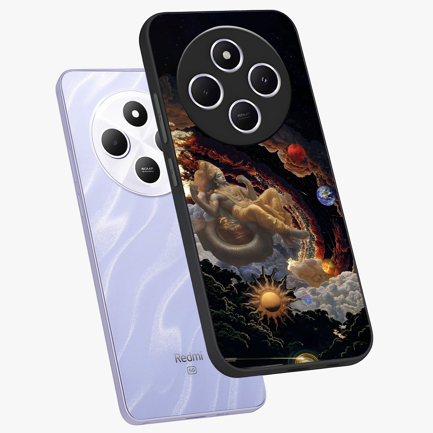 Galactic Divine God Glass Case displayed in angled mockup highlighting powerful celestial deity illustration with galactic aesthetic.