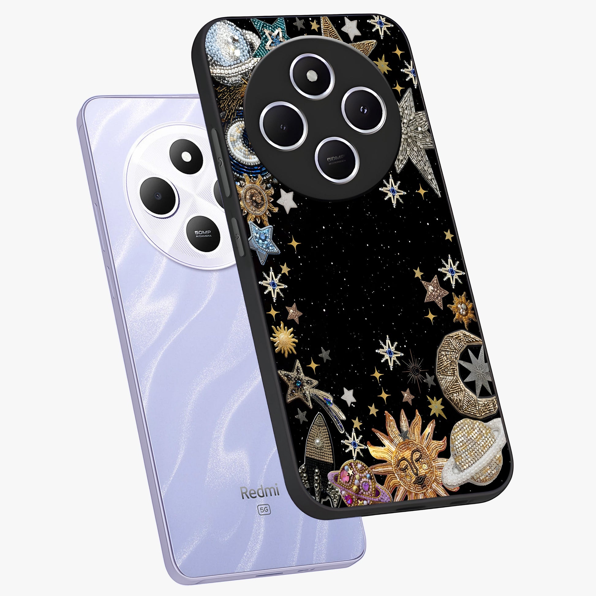 Galactic Jewel Stars Glass Case displayed in angled mockup highlighting shining celestial star design with cosmic aesthetic style.