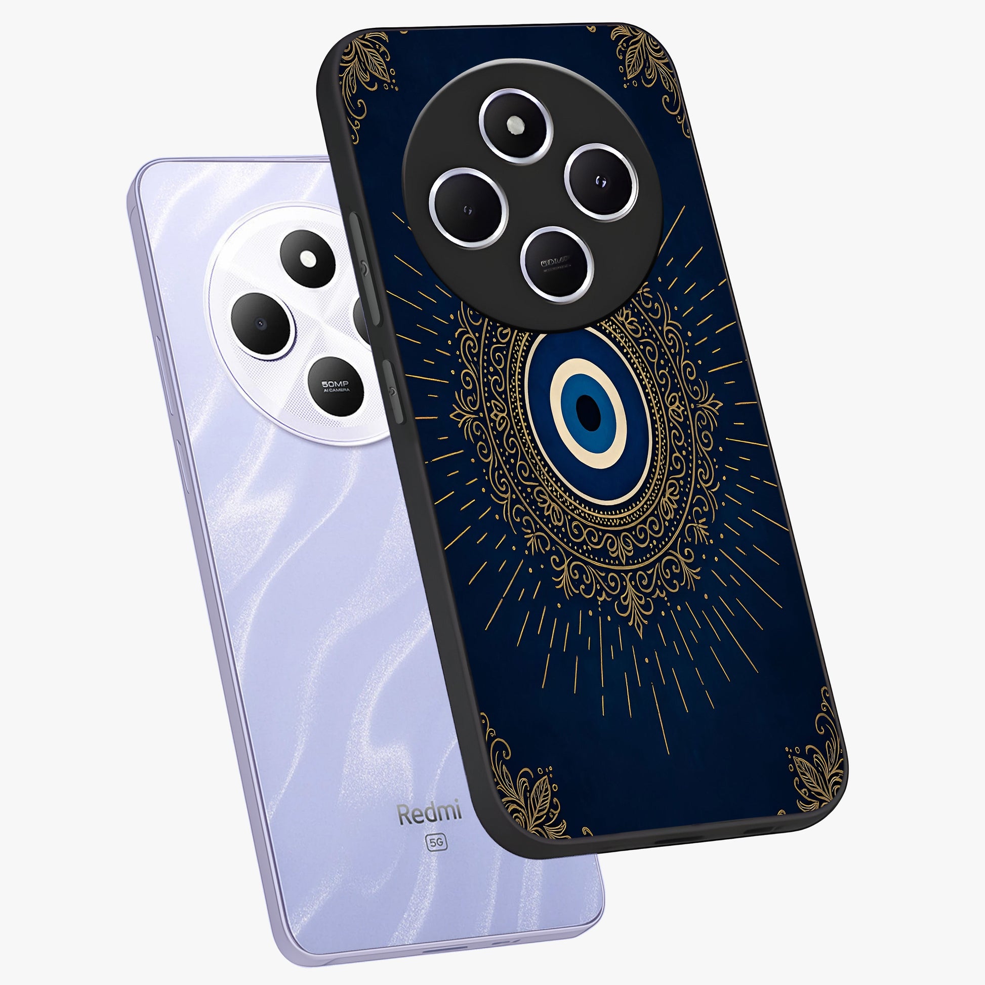 Golden Celestial Charm Glass Case displayed in angled mockup highlighting sparkling cosmic charm design with celestial aesthetic.
