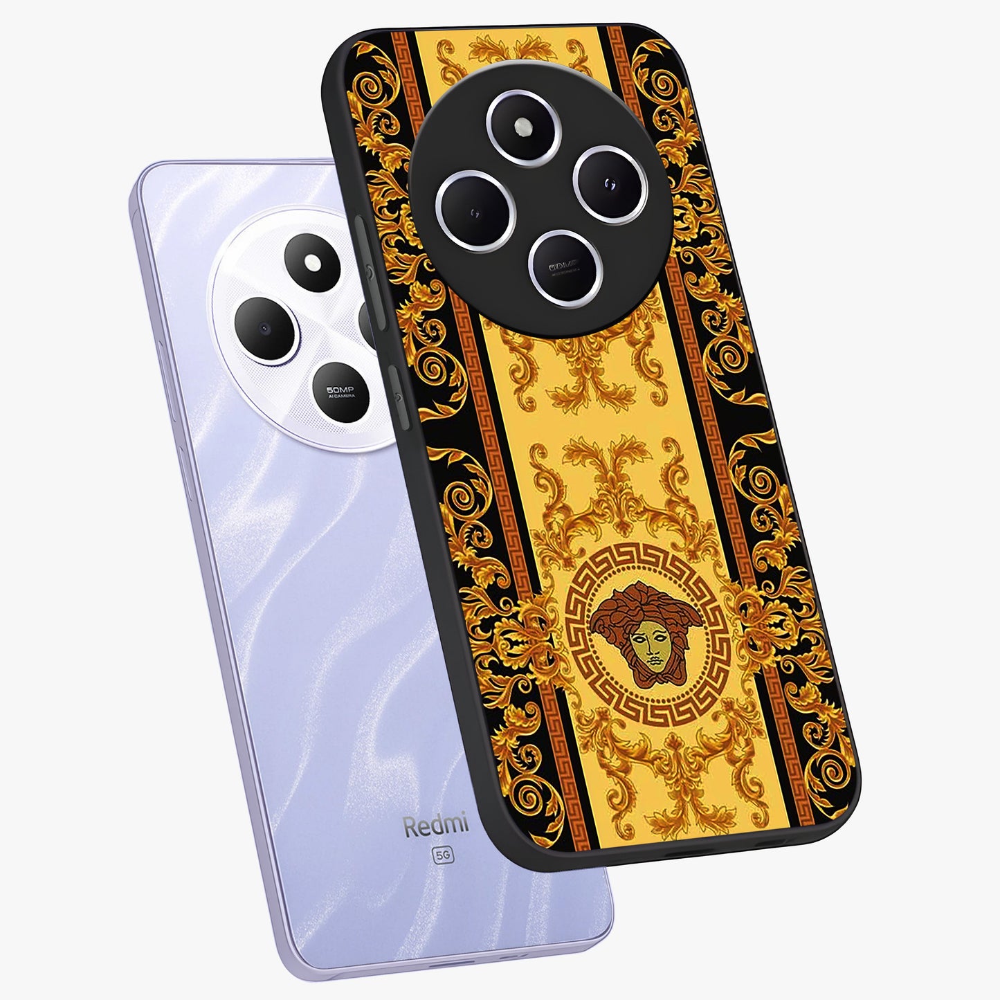 Golden Lotus Glow Glass Case displayed in angled mockup highlighting radiant lotus illustration with spiritual aesthetic.