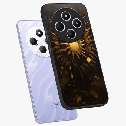 Golden Sun Majesty Glass Case displayed in angled mockup highlighting eerie shadow illustration with gothic aesthetic.