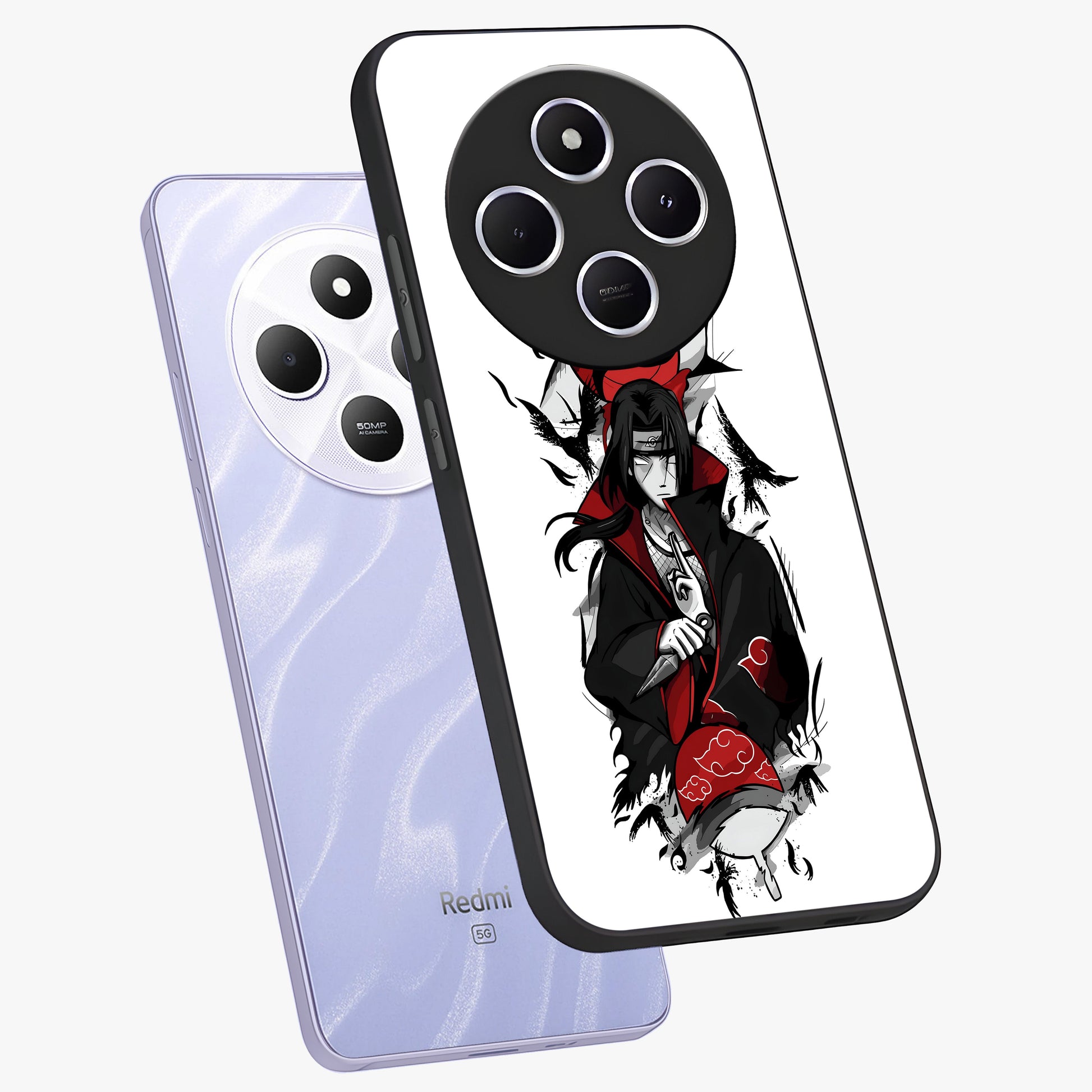 Itachi Limited Edition Naruto Anime Glass Case displayed in angled mockup highlighting dramatic anime illustration with bold action aesthetic.
