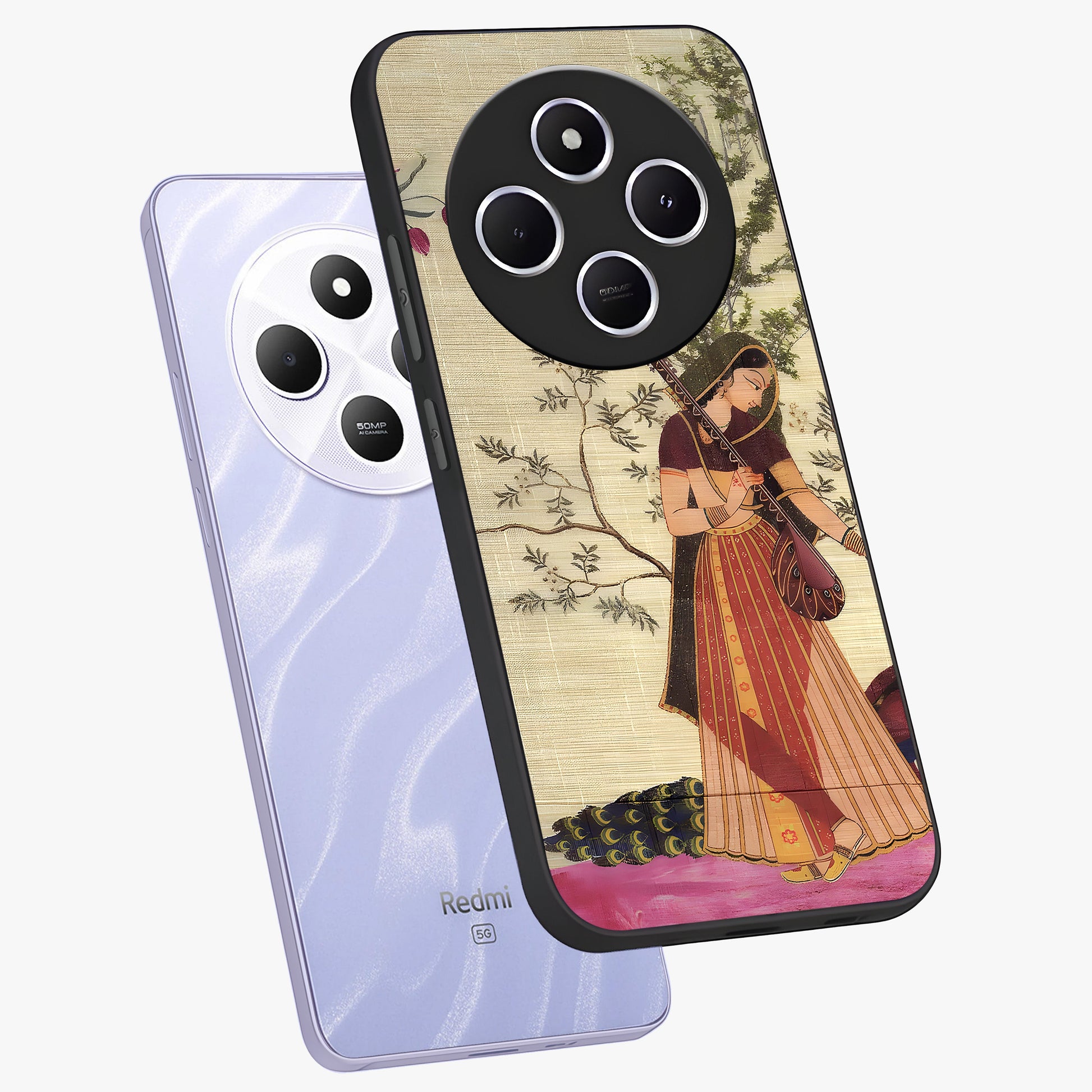 Lady With Veena Art Glass Case displayed in angled mockup highlighting graceful musical illustration with cultural artistic aesthetic.