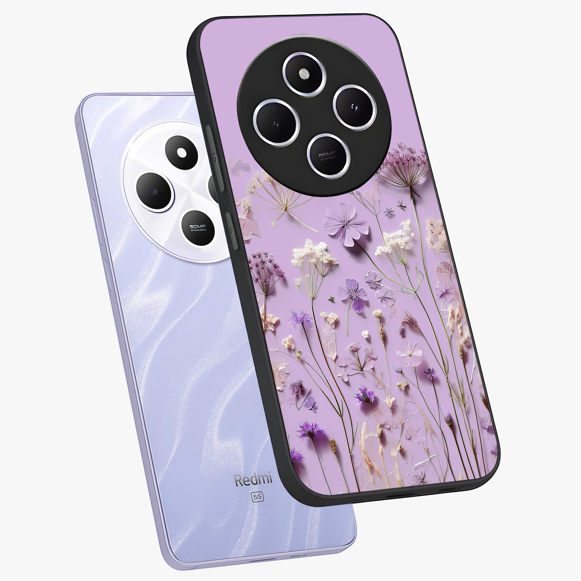Lavender Blossom Dream Glass Case displayed in angled mockup highlighting dreamy lavender flower design with calming aesthetic style.