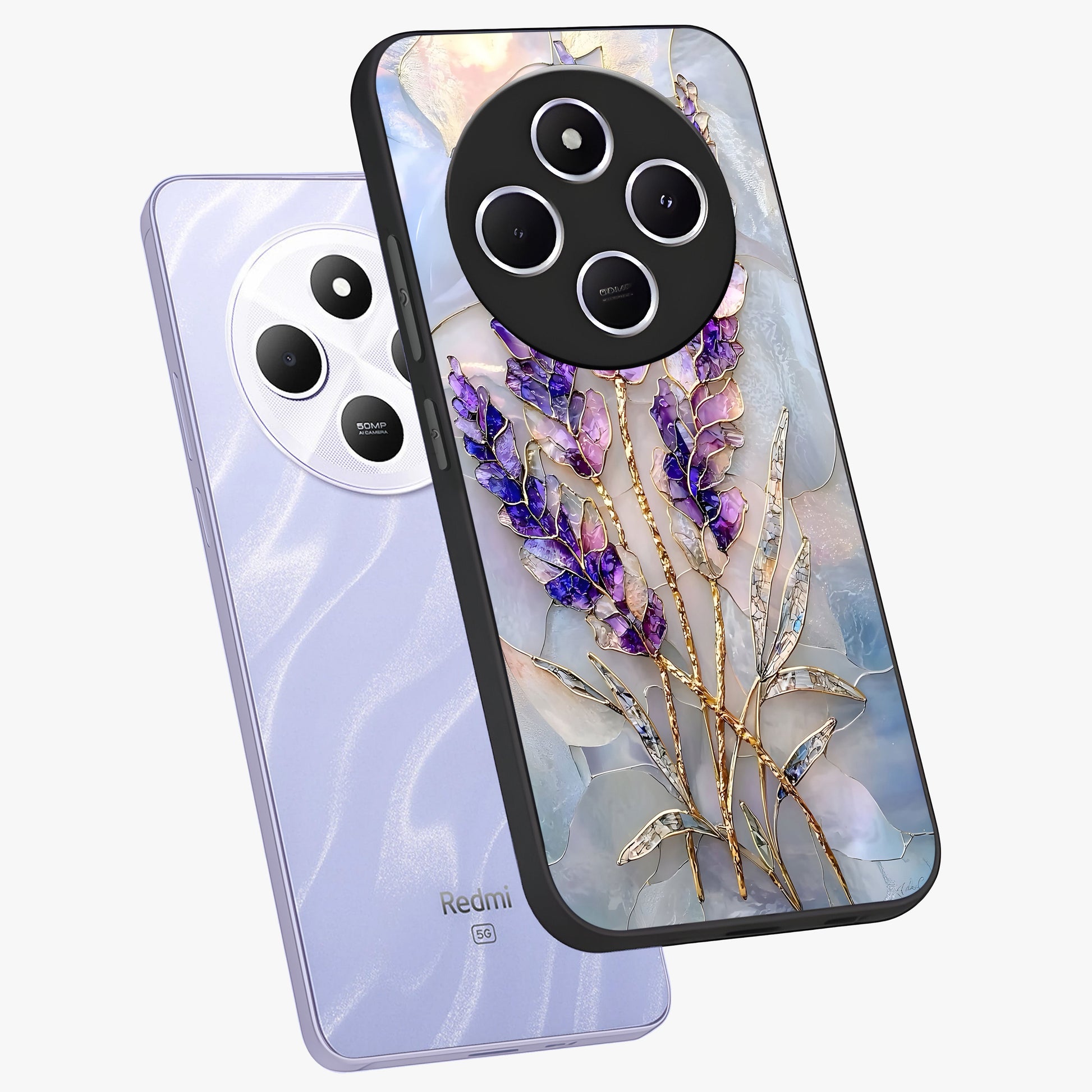 Lavender Dream Glow Glass Case displayed in angled mockup highlighting dreamy purple glow design with soft artistic style.