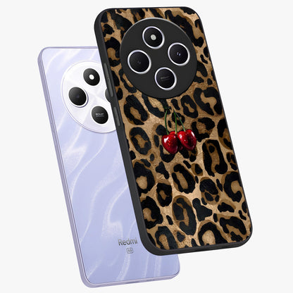 Leopard Wild Cherry Glass Case displayed in angled mockup highlighting bold animal print design with playful cherry aesthetic.