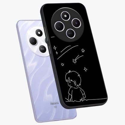 Line Art Boy With Shooting Stars Glass Case displayed in angled mockup highlighting elegant line art design with dreamy star aesthetic.